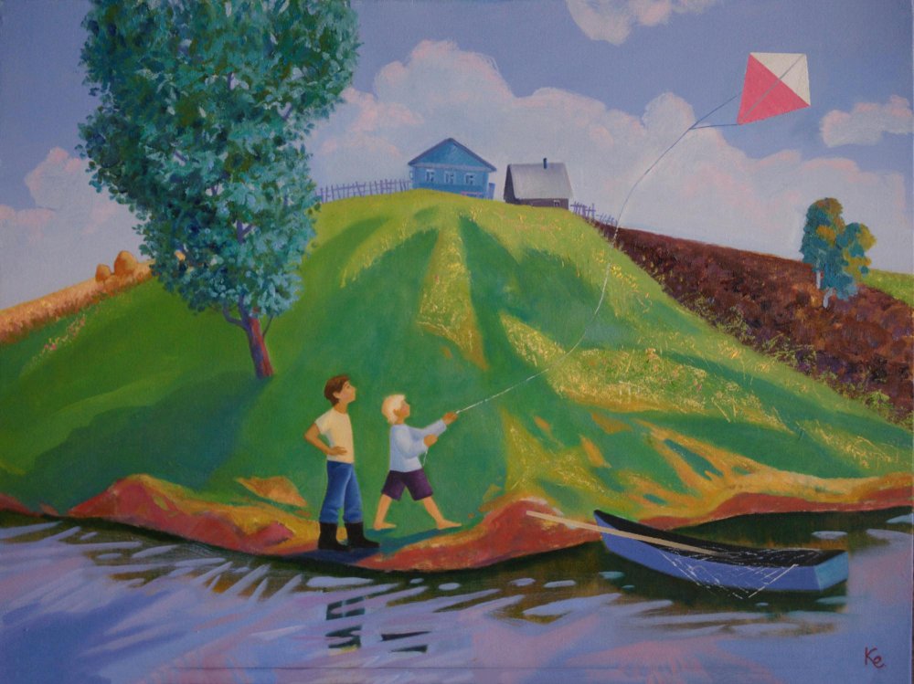 叶列娜•科萨里科娃《放纸鸢》60x80cm  2015年 布面油画.JPG