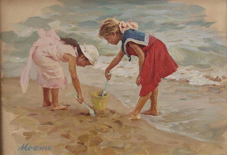 马尔琴科·谢尔盖《在海边玩儿》 25х35cm  布面油画 2009年.jpeg
